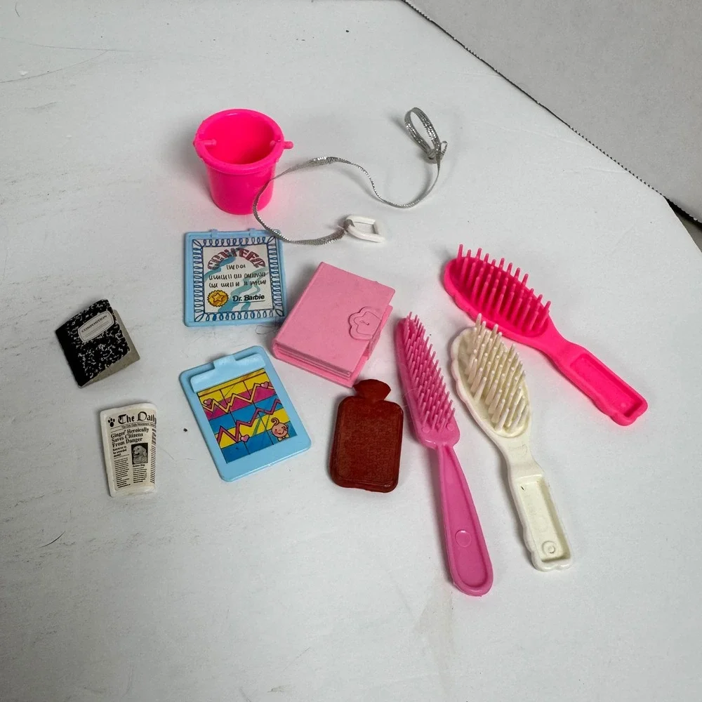 Vintage Mattel Barbie Accessory Lot Dr Barbie Clipboard‎ Notebook Brushes Bucket